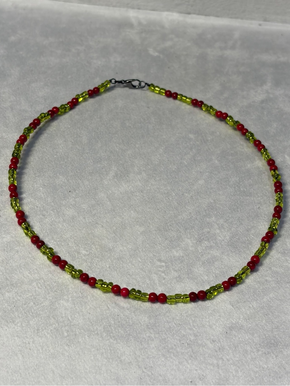 Red and Lime Beaded Necklace with Lobster Clasp